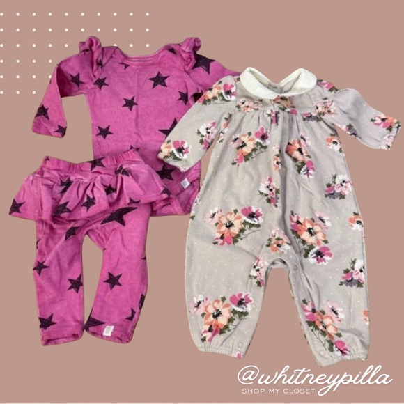 Rosie Pope Pink & Black long sleeve cotton set + Gap Floral Jumper 0-3 months - Picture 1 of 16
